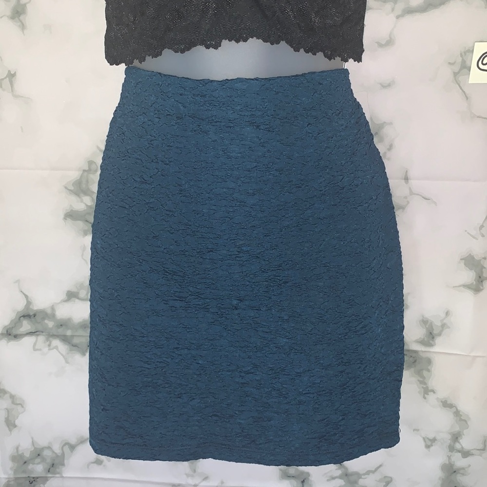 Large Dark Teal Textured Stretch Bodycon Skirt